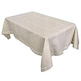 Grelucgo Handmade Double Hemstitch Natural Tablecloth, Rectangular 60 by 120 Inch