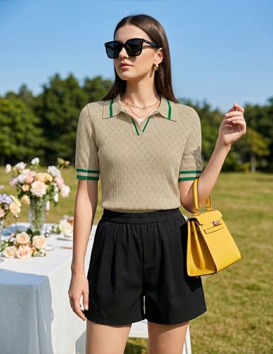 Image of Rapbin Womens Short Sleeve Knit Polo Shirts Summer Spring Sweater Tops
