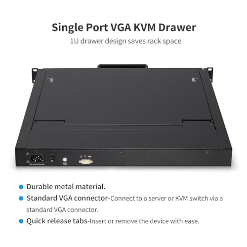 Image of 1U Rack Mount KVM Console-17 Rackmount Monitor Keyboard Single Port VGA KVM,50,000 MTBF,1280X1024 60Hz,17.6 inchX18.9 inchX1.67 inch(WXDXH),Fit 1U 19'' Rack, Incl. 1 VGA Cable,1 Power Cord,2 Bracket,1 Ground Wire