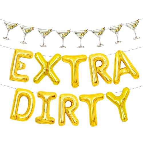 LaVenty Extra Dirty Martini Balloon Banner Decoration for Casino Decor Girl Cocktail Martinis Bachelorette Party Birthday Party Supplies