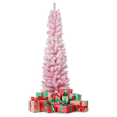TRY & DO 6.9ft Unlit Pink Artificial Christmas Tree, Xmas Tree with Metal Stand, 100% New PVC Material, Xmas Tree for Indoor and Outdoor Decoration Cover