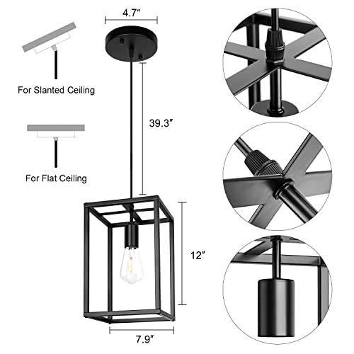 Black Industrial Pendant Light Fixture, Retro Modern Loft Design, Lantern Farmhouse Island Chandelier For Kitchen Island Dining Room Bathroom Entryway Hallway #TOP2