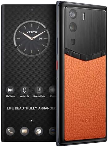 METAVERTU Web 3.0 Calfskin 5G Phone, Unlocked Android Smartphone, Secure Encrypted, Double OS, 64MP Camera, 144Hz AMOLED Curved Display, Dual SIM, Fast Charge (Full Leather, Orange, 12G+512G)