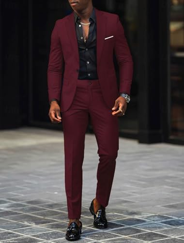 VENNYNG Men's Wedding Suits Slim Fit Daily Business Solid Colored Graduation Suits 2 Piece Single Breasted One-Button3