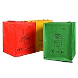 KEIN SCHMUTZ UND KEIN GERUCH:Dieses Mülltrennungssystem umfasst Recycling-Taschen bzw. Leergut Sammelbehälter, die aus umweltfreundlichem, geruchshemmendem und doppellagigem Material bestehen, um Lecks zu vermeiden,über ein doppelt laminiertes PP-Material,um eine größere Stabilität und Festigkeit zu gewährleisten.