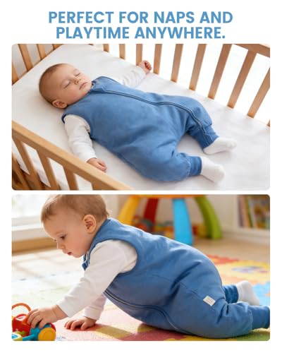 Miniatura 6 de Jiamy Saco De Dormir Para Bebé Con Pies De Verano 1,0 Tog Paquete De 2 Algodón Manta Envolvente Para Dormir Cremalleras Súper Transpirable Para Niñas Niños Mar Azul 2-3 Años