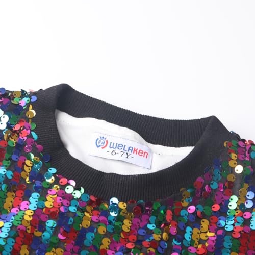 WELAKEN Moletom infantil de lantejoulas com gola redonda brilhante e manga comprida pulôver casual,