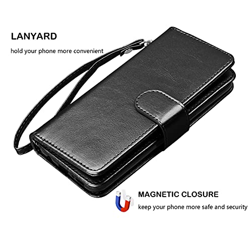 Njjex Case For Samsung Galaxy A32 5G, For Galaxy A32 5G Wallet Case, [9 Card Slots] Pu Leather Credit Holder Folio Flip [Detachable] Kickstand Magnetic Phone Cover & Lanyard For Samsung A32 [Black] #TOP5