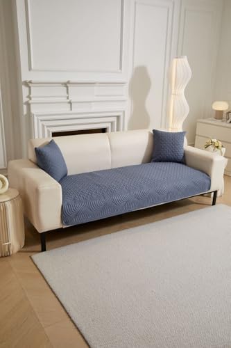 Image of HOMETHREADS Premium Cotton Sofa Cover Mat with PVC Backing for Non-Slip Comfort (Blue, 1 Seater Large| 70x90cm)