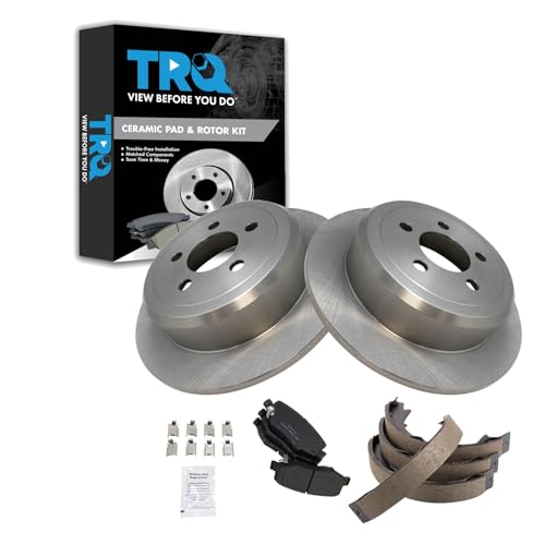 Image of TRQ Rear Brake Pad and Rotor Set Ceramic Parking Brake Shoe Compatible with 2007-2011 Dodge Nitro 2008-2012 Jeep Liberty