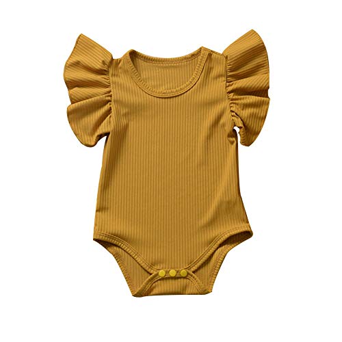 iddolaka Newborn Infant Baby Girl Solid Ruffle Romper Bodysuit Jumpsuit Casual Clothes One Piece Outfit (Yellow, 0-3M)