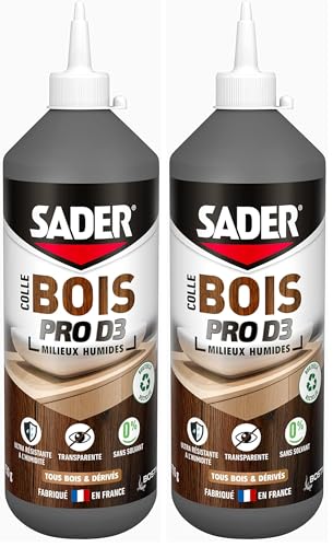 Colle vinylique D3 Sader transparente anti humidité pour bois