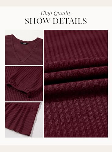 Dokotoo Fall Dresses for Women 2025 Long Sleeve V Neck Lightweight Ribbed Knit Empire Waist Casual A Line Swing Mini Dress - Image 6