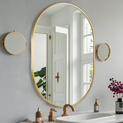 JENBELY Black Oval Mirror, 16x12 Inch Pill Shaped Metal Frame Mirror, Oval Bathroom Mirrors for Over Sink, Wall-Mounted Mirrors for Hallway,Living Room, Fireplace