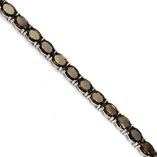 Oval Cut 7x5mm Smoke Brown Natural Smoky Quartz June Birthstone 15.50ct. Gemstone 925 Sterling Silver Unisex Tennis Bracelet2