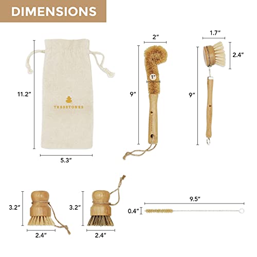 Natural Bamboo Dish Brush Set - Kitchen Dish Brush Set - Wooden Dish Brush Set With Holder - Bamboo Dish Scrub Brush - Wood Dish Brush Set - Bamboo Dish Brush With Holder - Eco Friendly Dish Brush #TOP4