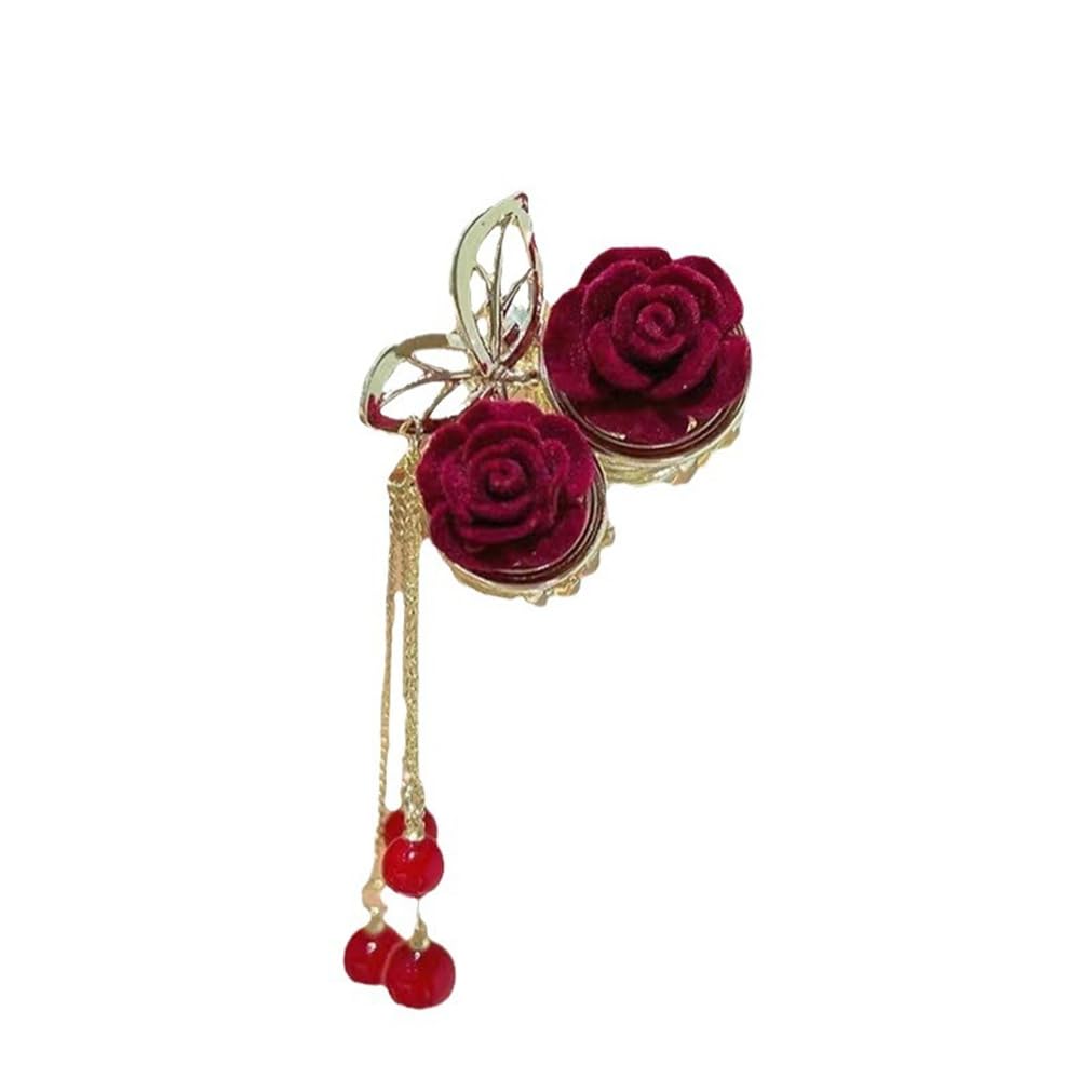 Rose Tassel Hair Clip Fancy Rose Hair Claw Clips Metal Gold Tassel Hair Clips Nonslip Hairpin for Thin Hair Half Tied Hair High Ponytail Thin Medium Fine Hair Hair Accessories for Women Girls