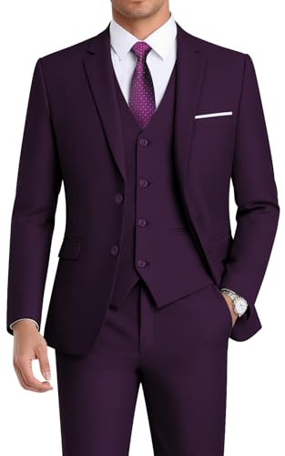Image of WEEN CHARM Men's 3-Piece Slim Fit Suit Set-2-Button Blazer,Vest & Pants-Formal Wedding,Prom,Party & Business Tuxedo