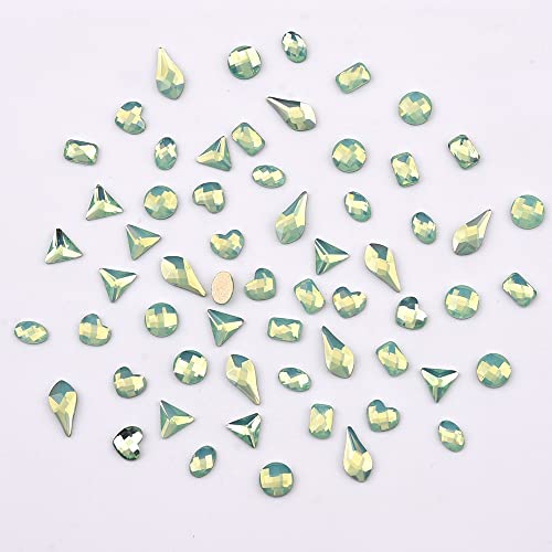 Tisslan 60Pcs Mix Shapes Glass Rhinestones Flatback Green Opal Nail Gems 480Pcs Round Beads 3D Decoration Crystals For Designs Acrylic Nails Crafts Bulk Pack #TOP2