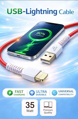 Image of USB to Lightning Cable 1.2m Red 25W 3A Fast Charging 480Mbps Data Sync Compatible with iPhone 14 /13 /12 /11 /X /8 /7 /6 /5, iPad, AirPods (CB-110)