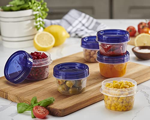 Plasticpro 6 Pack Twist Cap Food Storage Containers With Blue Screw On Lid- 4 Oz Reusable Meal Prep Containers - Small Freezer Containers Microwave Safe Blue Plastic Food Storage #TOP1