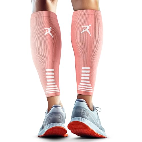 Rymora Calf Compression Sleeves for Men & Women (Ideal for Sports Running Shin Splints & More) (One Pair) (Rose Coral) (Medium) [M]