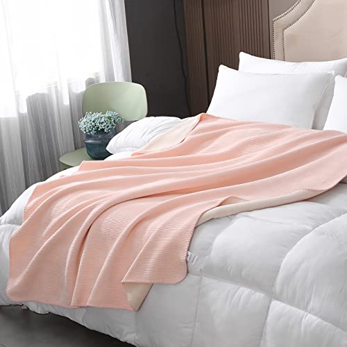 Daysu Chenille Throw Blanket For Couch Sofa Bed, Decorative Reversible Soft Throw Blanket Luxury Stripe Textured With Fleece Lining For Camping Picnic Travel, 50"X60", Pink #TOP4