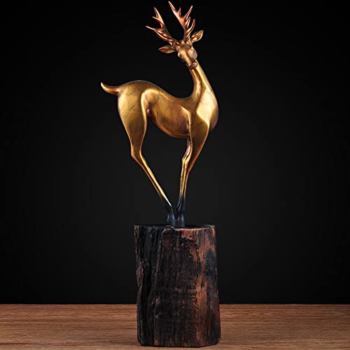 QETGISLL Sculpture Statues and Copper Deer Ornament Statue Living Room All Copper Deer Crafts Office Decoration