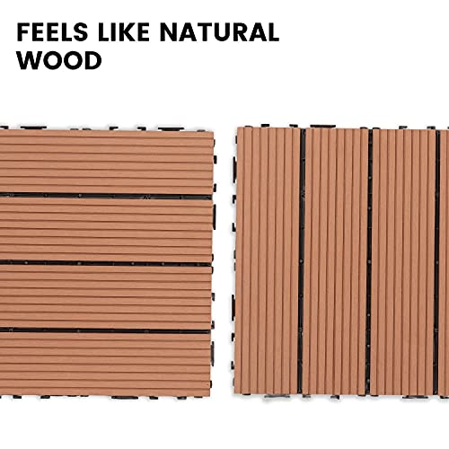 Image of WPC Deck Tiles 12 inchx12 inch - Interlocking Wooden Flooring Tiles | Water-Resistant & Anti-Slip | Outdoor & Indoor Floor Tiles for Balcony, Garden, Patio (Brown, Pack of 2)