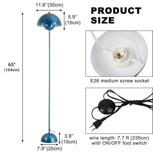 Image of Mid-Century Modern Metal Bud Floor Lamp for Home and Office, Pearl Blue