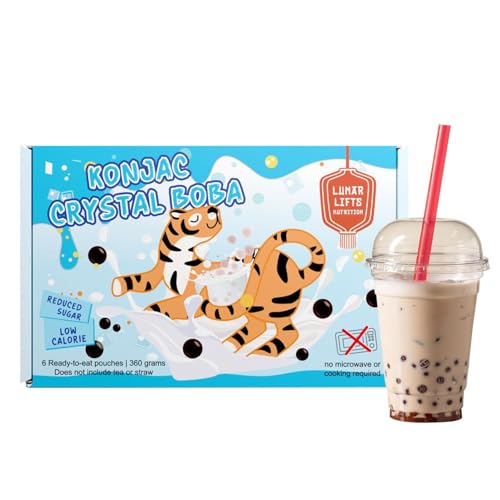 Konjac Crystal Boba made with Konjac Jelly, Low Calorie, Reduce Sugar, Vegan Chewy Pearls for Bubble Tea, Smoothies, and Desserts, 6 Ready to Eat Pouches (360g)
