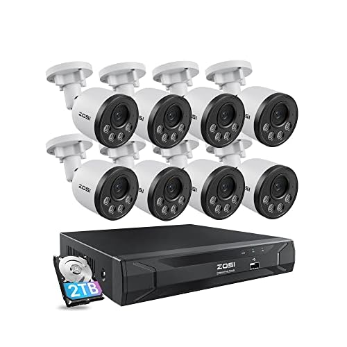 ZOSI 5MP 8CH PoE Security Camera System with Audio,H.265+ 5MP 8 Channel NVR with 2TB HDD,8pcs Weatherproof PoE IP Cameras Outdoor Indoor,Human Detection,100ft Night Vision,for Home 24-7 Reco
