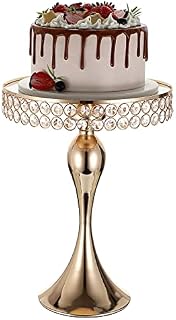 SUMNACON 30CM Metal Cake Display Stand Pedestal with Glass Mirror Top Plate, Gold Decorative Cupake Stand Dessert Stand with Crystal Bead, Cake Holder for Party Wedding Birthday, Round