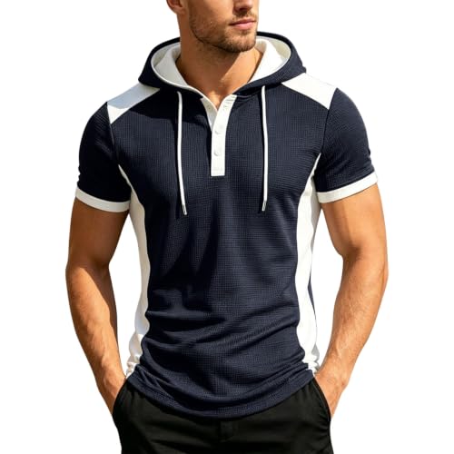 Camiseta de punto con capucha ideal para terrazas de verano en color azul