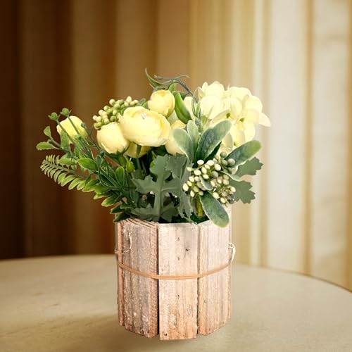 Image of Cortina Wooden Box Elsa Potted Plant | Home Decor Items for Living Room Balcony Kitchen Bedroom Office Table Top Decoration - Yellow, 20X10