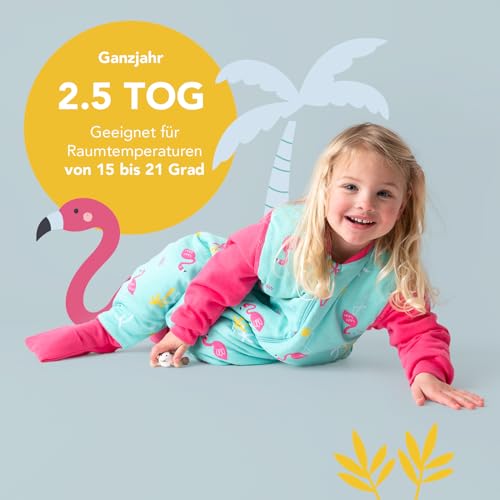 schlummersack Babyslaapzak met voeten, biologisch katoen, 2,5 TOG, 70 cm, flamingo, slaapzak met benen en verlengde manchetten voor een lichaamslengte van 70-80 cm, slaapzak voor het hele jaar door - Afbeelding 6
