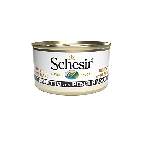 Schesir, comida húmeda para gatos adultos, sabor bacoreta con pescado blanco, filetes en gelatina blanda - Total 2,04 kg (24 latas x 85 gr) 2040 g