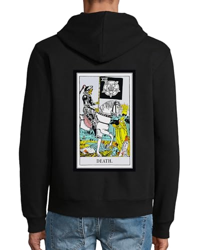 Sweat à capuche zippé noir motif Tarot en coton mélangé