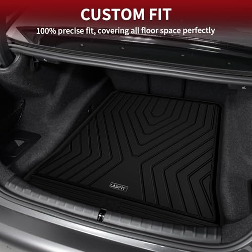 Image of LASFIT Cargo Mat for BMW 5 Series G30 Gas 2017-2023 | For 530i 540i M550i 540d xDrive with Spare Tire, Not Fit 530e or GT, All Weather TPE Custom Fit Cargo Trunk Liner, Black