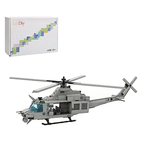 PHYNEDI Military Helicopter Bricks Model for Bell UH-1Y Venom, MOC Aircraft Plane Aeroplane Small Particle Construction Collection Challenge Building Toy, MOC-141242 (1,070 Pieces) Cover
