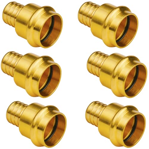 Image of WHK 6 Pack 1 inch Press Pro press x 1 inch PEX Adapter Crimp Fittings Coupling | for Connect from Cooper to Pex B Pipe,Pro press Copper to Pex Adapter 1 Inch,Lead-Free Brass