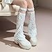 Sup-Coente Japanese Fashion Leg Warmers for Women Lace Y2k Kawaii Flared Cute Long Alt Rave Transparent Scenecore 80s Baggy Flare Sheer Mesh Legwarmers Plus Size, Solid White