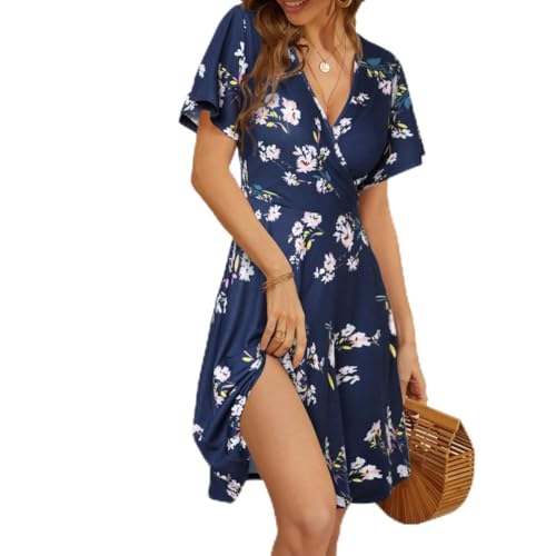 Robe d'été fleurie col en V pour femme et tenue décontractée