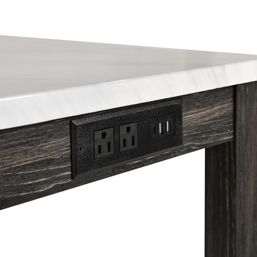 Image of 4-Piece Industrial Bar Table Set with Power Outlet, 3 Upholstered Stools for Kitchen, Game Room & Dining, Counter Height Pub Set (Grey 1+3 （2）)