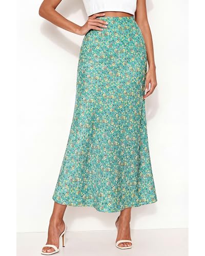 Image of BTFBM Satin Skirts for Women Trendy 2026 Summer Fall | High Waisted A-Line Leopard Print,Floral Print, Business Casual,Cocktail,Wedding Guest,Long Silk Midi Skirt