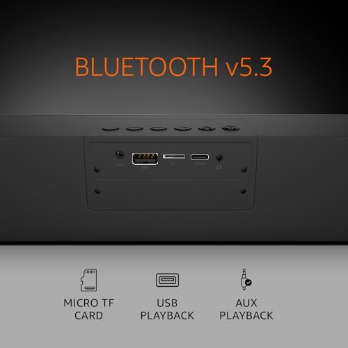 Image of amazon basics X12R 16W Bluetooth Soundbar with 2000 mAh Battery | 2X Bass | Up to 10 hrs of Playback | RGB Lights | Bluetooth 5.3, Aux & USB Connectivity (Black)