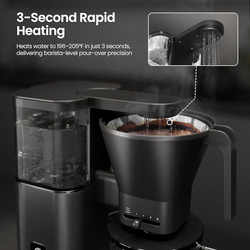 Image of Kismile SCA-Certified 8 Cup Drip Coffee Maker, Pour Over Coffee Machine with 3s Instant Heat 197-205℉, Adjustable Flow Control, Removable Water Tank, Deep Cold Brew & 40 Min Keep Warm (Dark Grey)