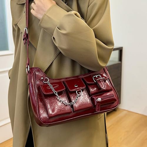 Sac à bandoulière de grande capacité en cuir synthétique noir style grunge