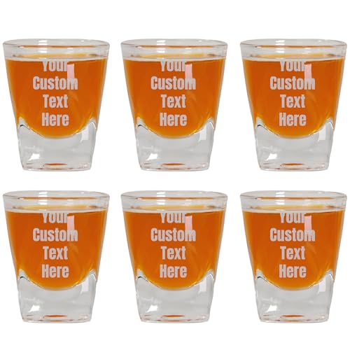 Custom Text Shot Glass - Engraved Personalized Shot Glasses For Weddings, Birthdays, Groomsmen and Party Favors - Unique Shot Glasses, Square Shot Glass Party Favors (6 Pack-2oz Square Shot)