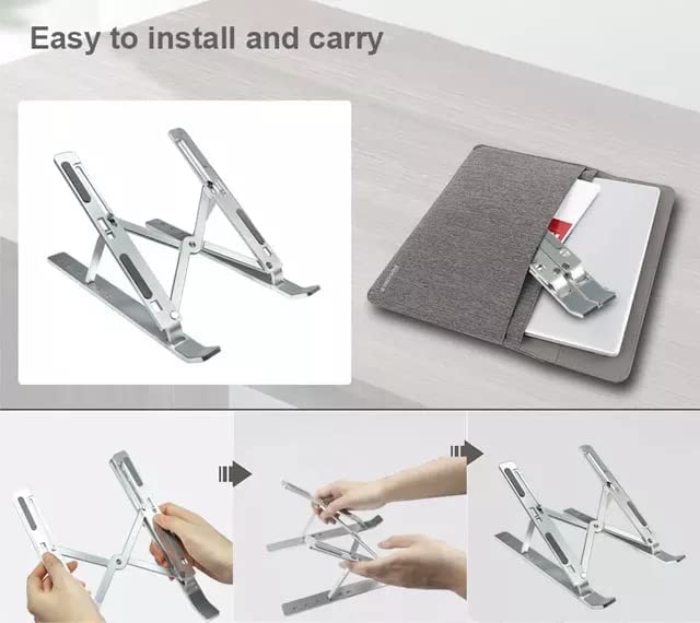 Image of Wefly Laptop Stand for Desk, Aluminum 9-Levels Adjustable Portable Computer Stand Laptop Cooling Pad, Ventilated Laptop Riser Compatible with MacBook Pro Air, Notebook, Lenovo, Dell Laptop Stand
